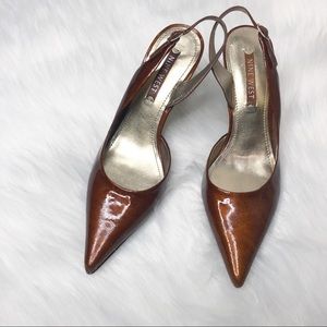 Nine West Brown Shiny Jessa Pumps With Straps